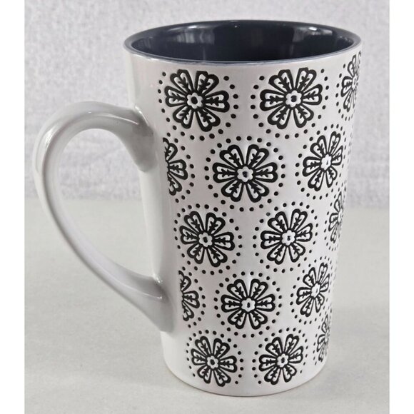 Vintage Graydon Hall Ceramic Coffee Mug White with Abstract Black Flower Pattern - Picture 1 of 11